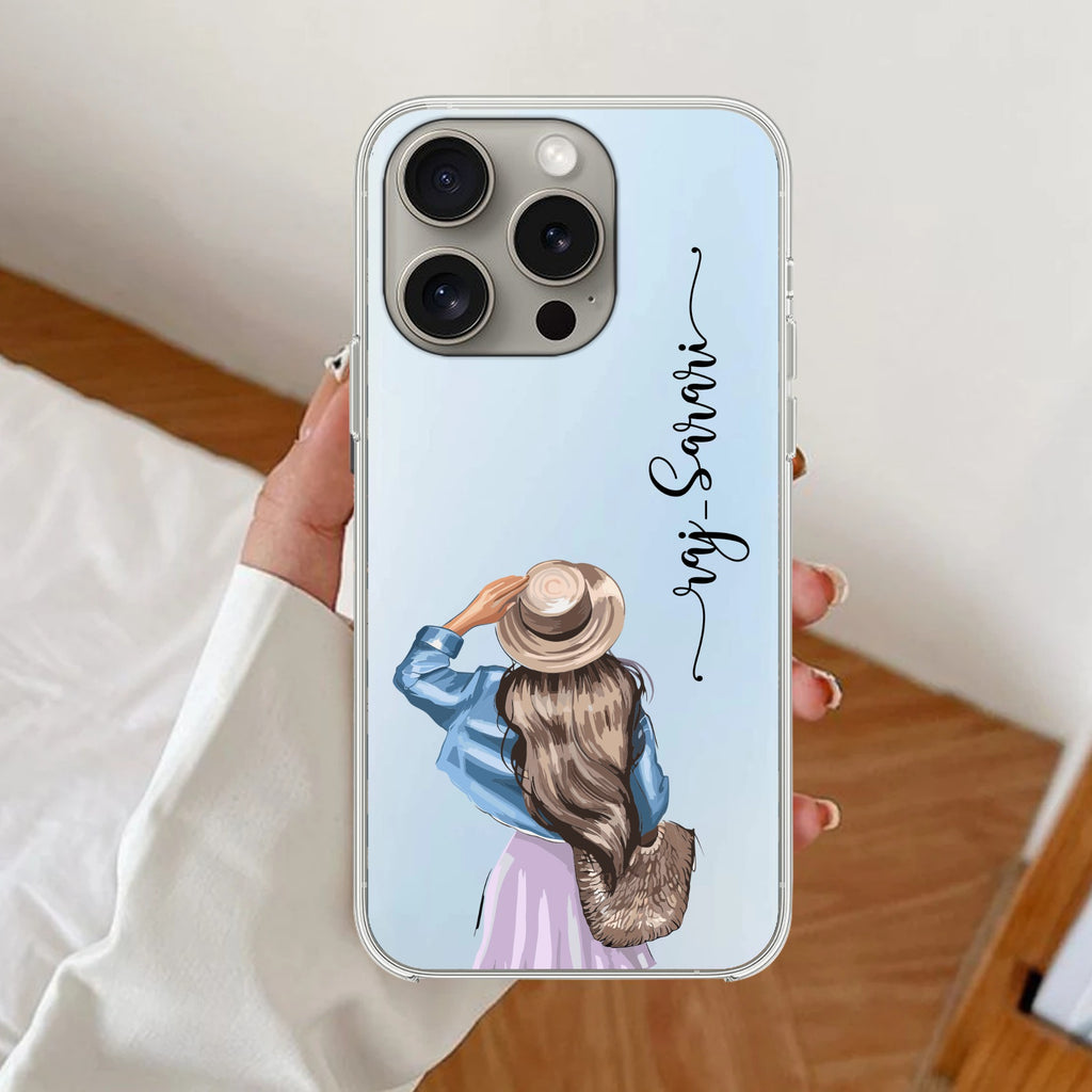 Girl With Hat Customize Anti Yellow Clear Case For iPhone 16 Pro