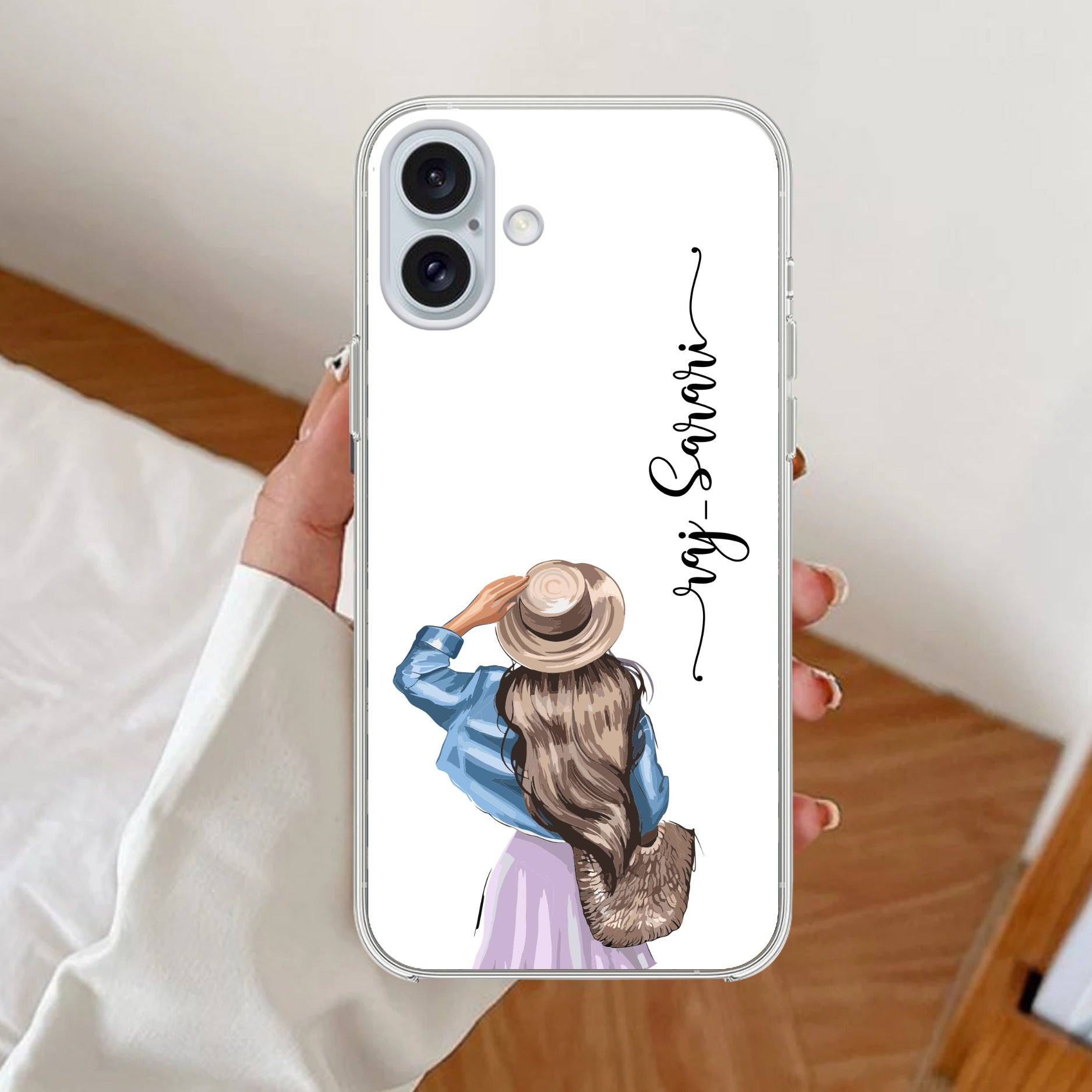 Girl With Hat Customize Anti Yellow Clear Case For iPhone 16 Plus