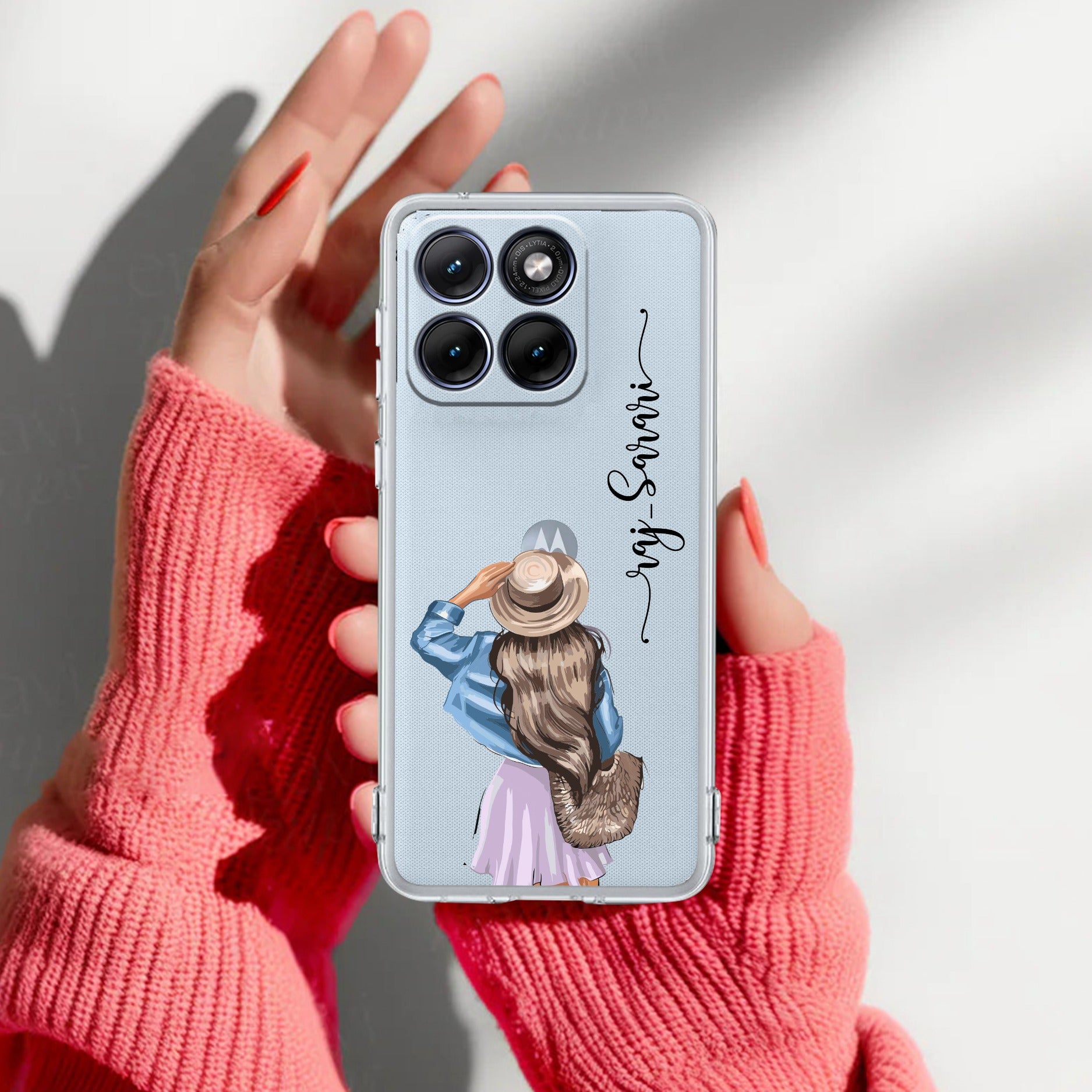 Girl With Hat Customize Transparent Silicon Case For Motorola