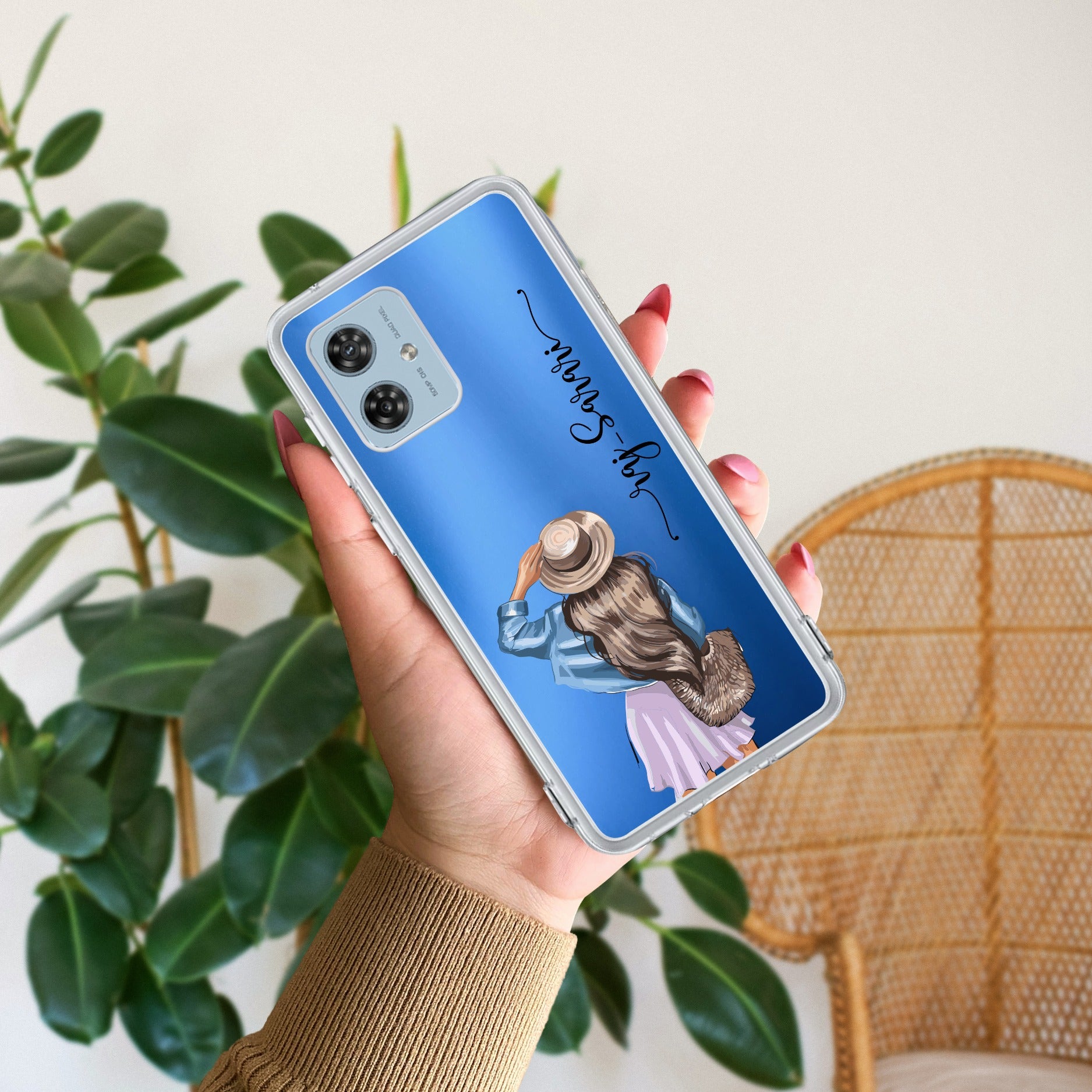 Girl With Hat Customize Anti Yellow Case For Motorola G54 5G