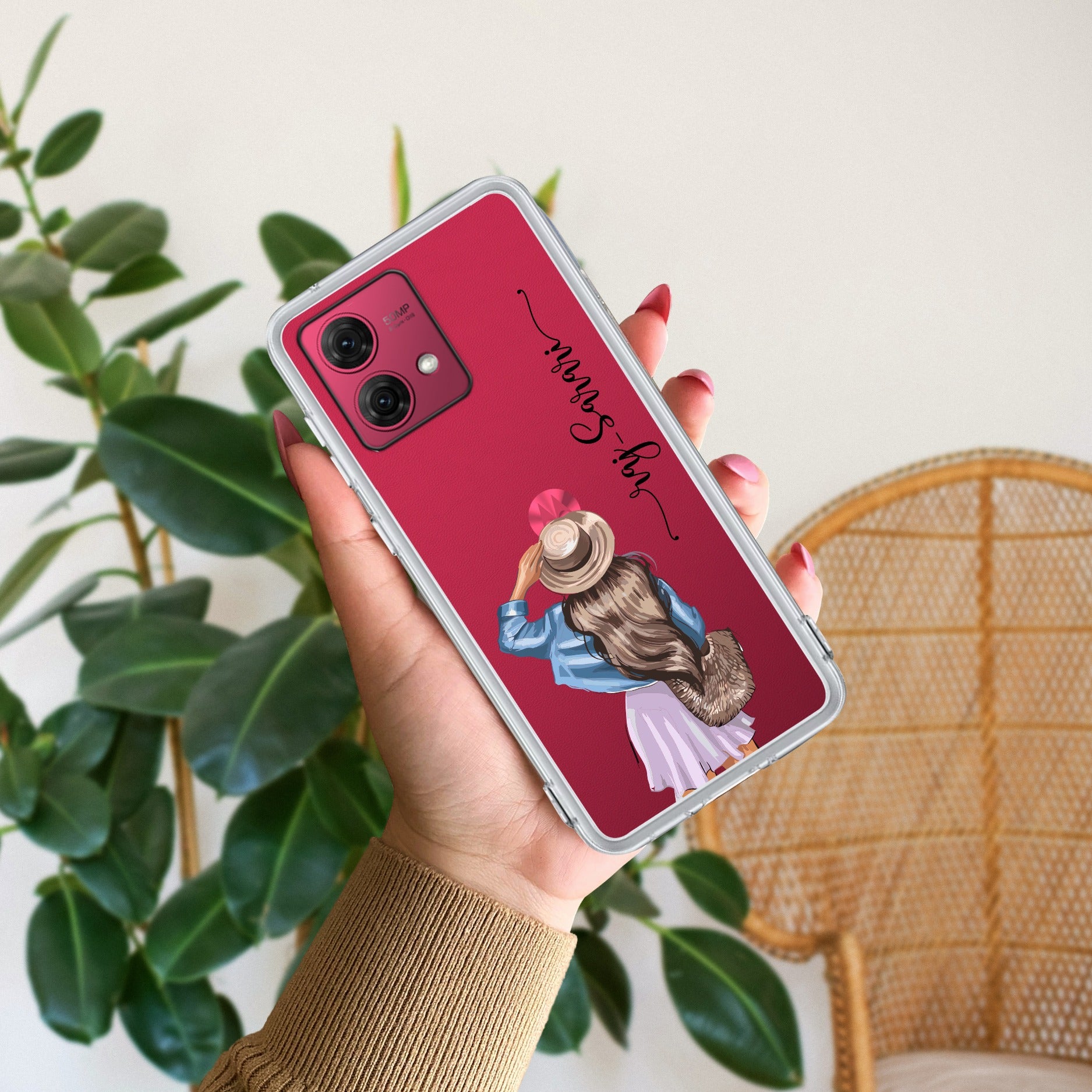 Girl With Hat Customize Anti Yellow Case For Motorola G84 5G