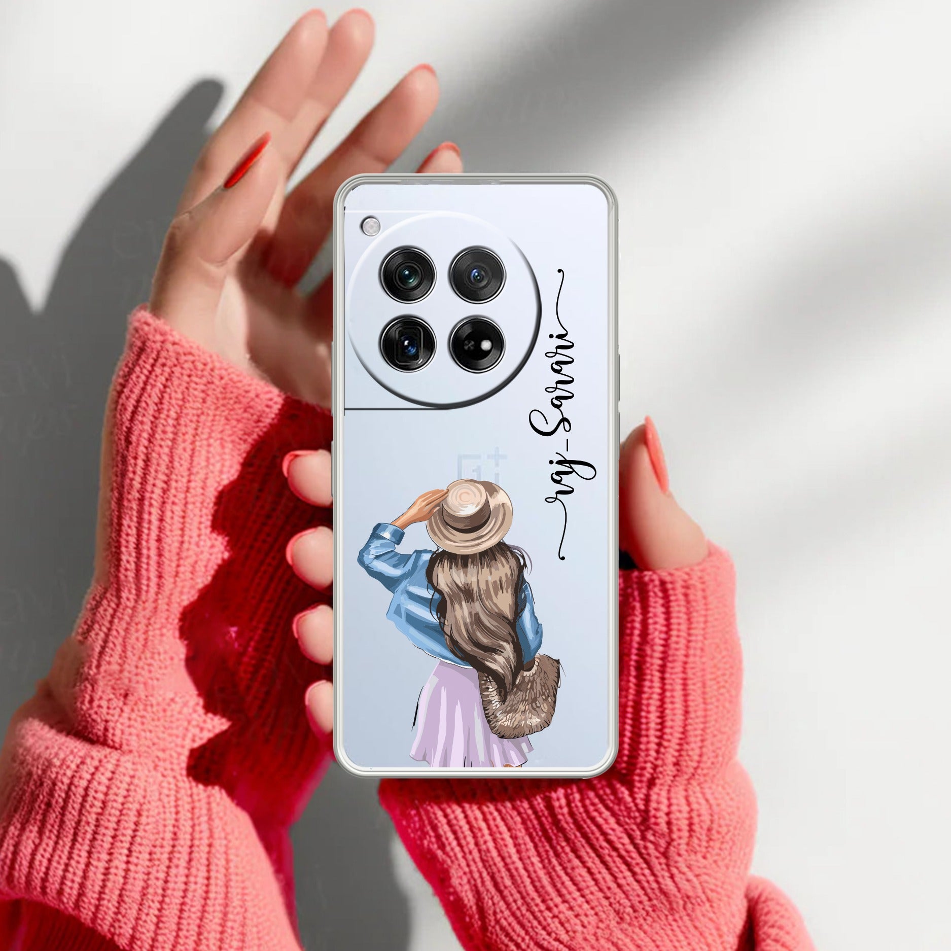Girl With Hat Customize Anti Yellow Case For OnePlus 12 5G