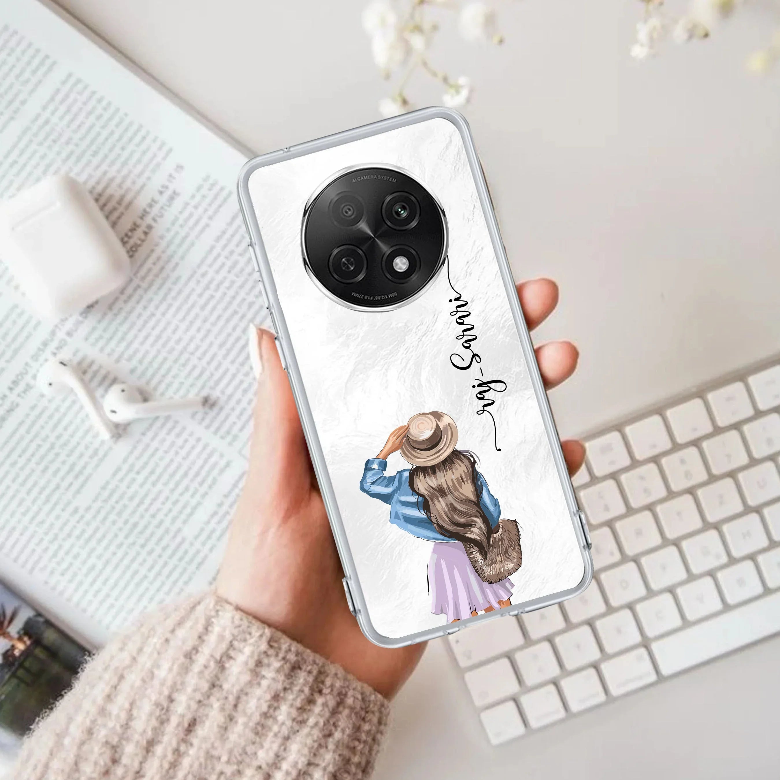 Girl With Hat Customize Anti Yellow Clear Phone Case For Oppo