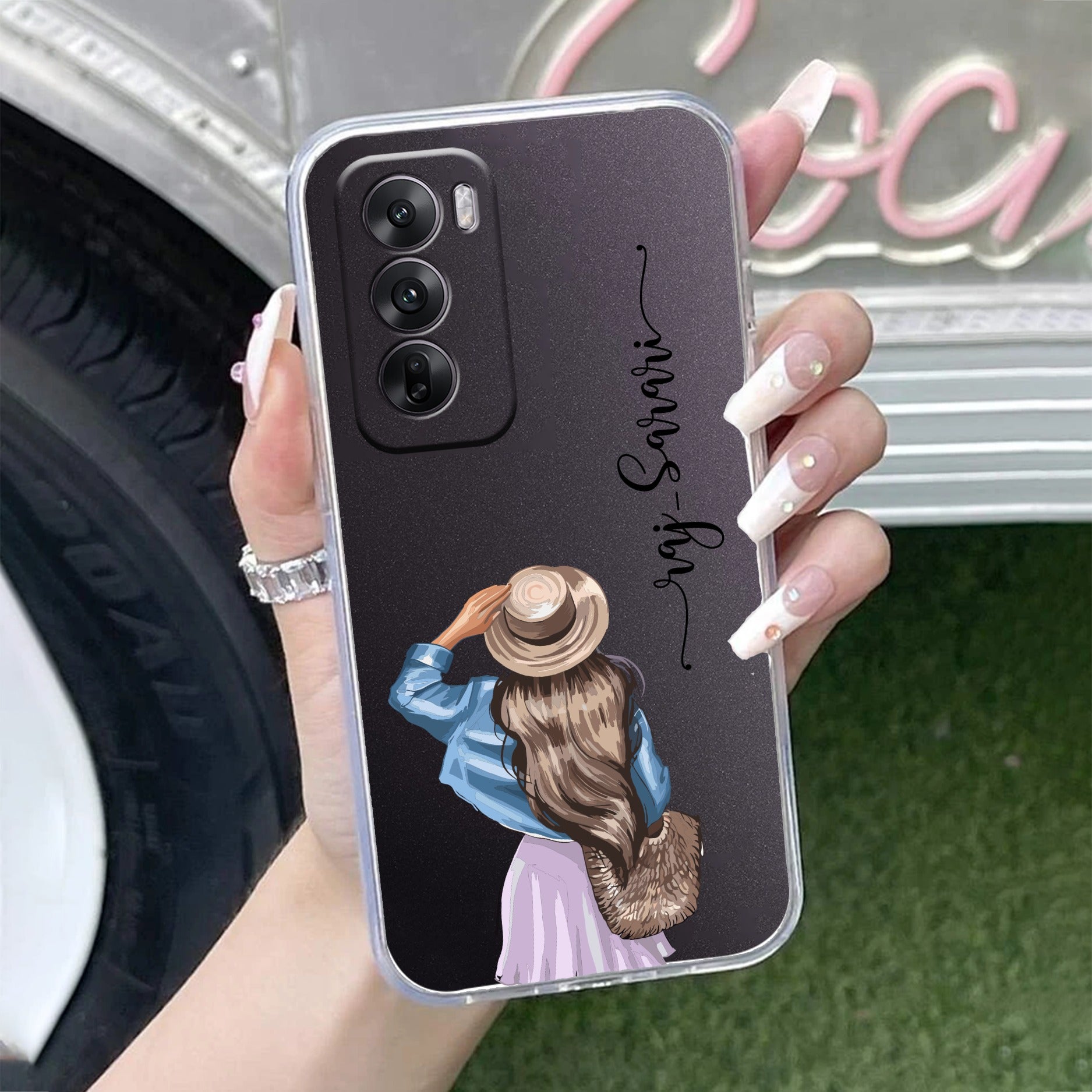 Girl With Hat Customize Anti Yellow Case For Oppo Reno 12 Pro 5G