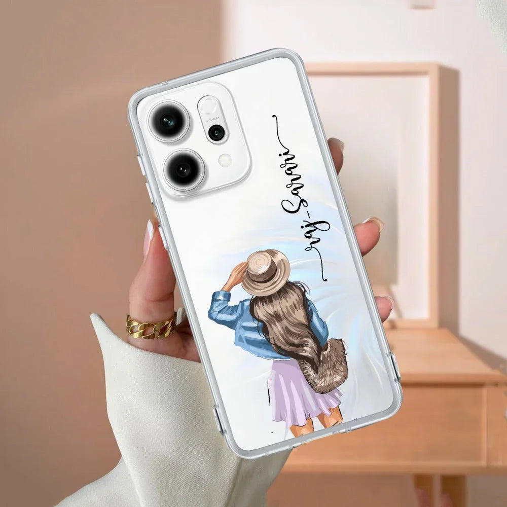 Girl With Hat Customize Transparent Silicon Case For Oppo Reno 12 5G