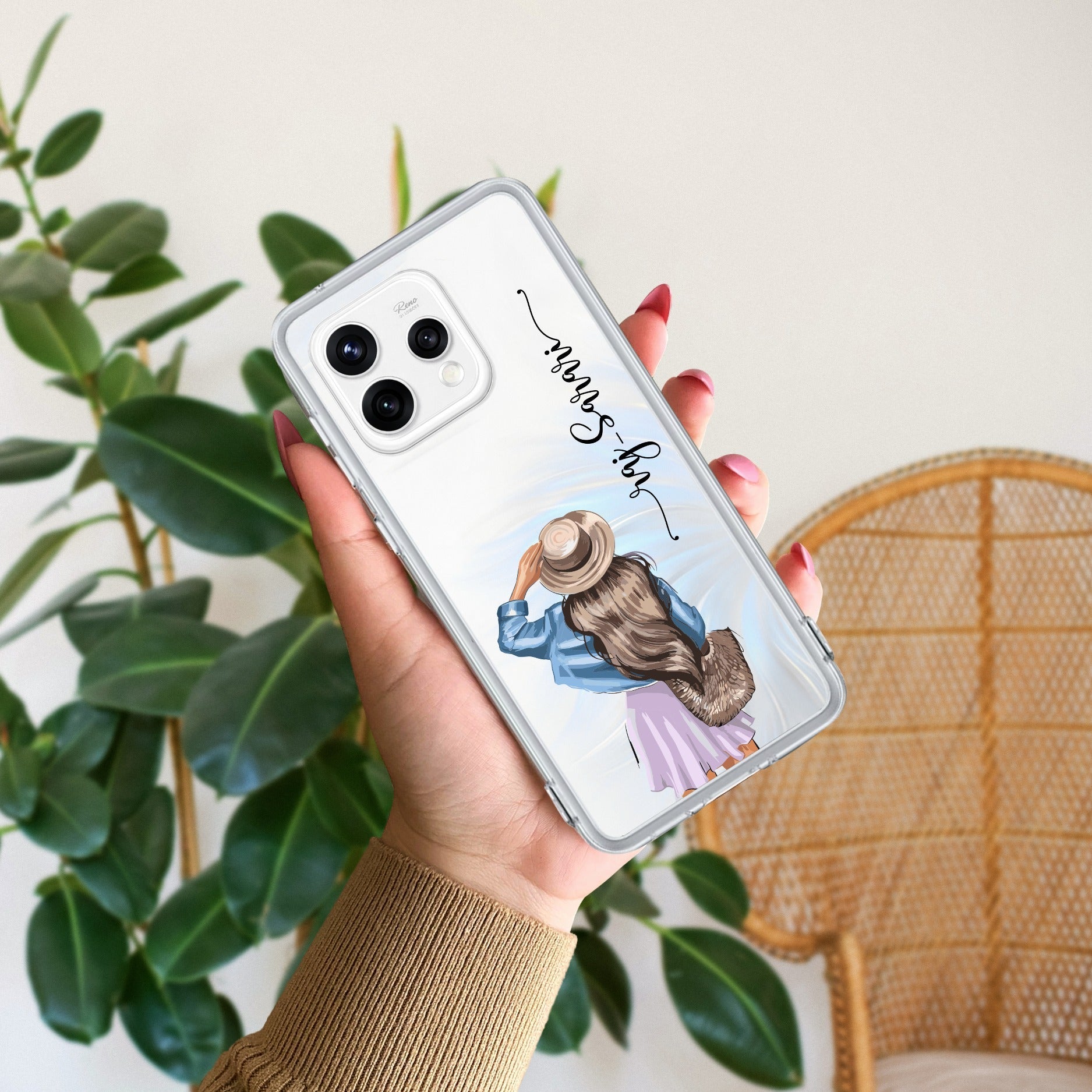 Girl With Hat Customize Anti Yellow Clear Phone Case For Oppo