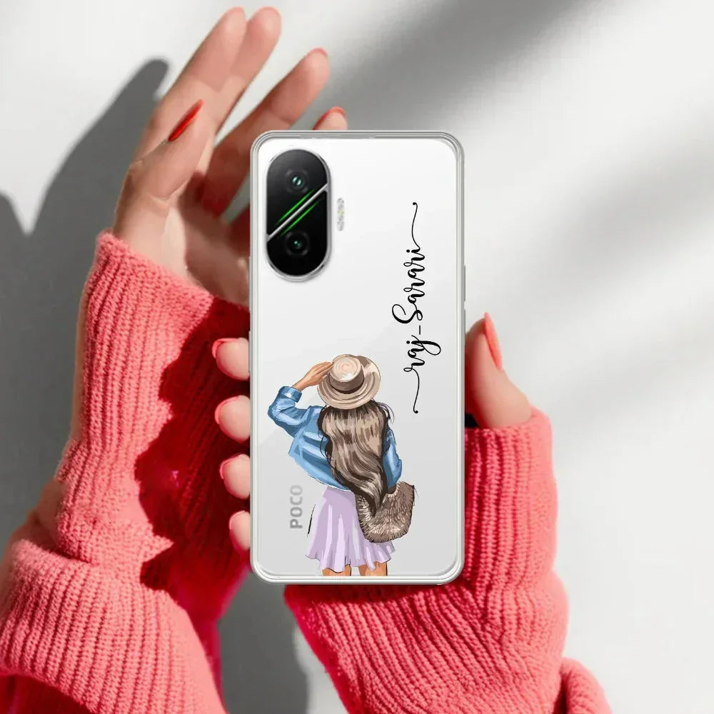 Girl With Hat Customize Anti Yellow Clear Phone Case For Poco