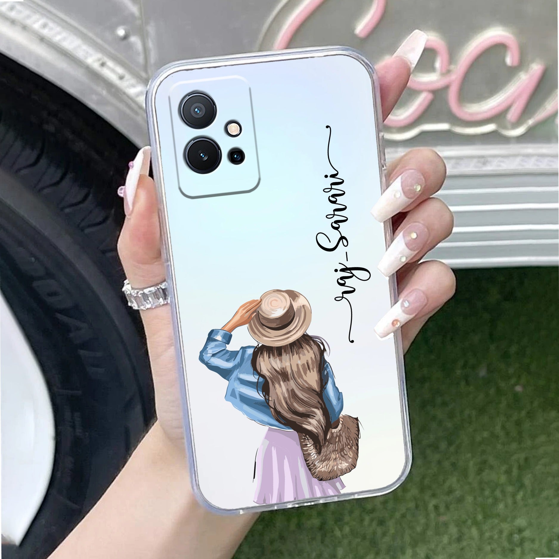 Girl With Hat Customize Transparent Silicon Case For Vivo T1 5G