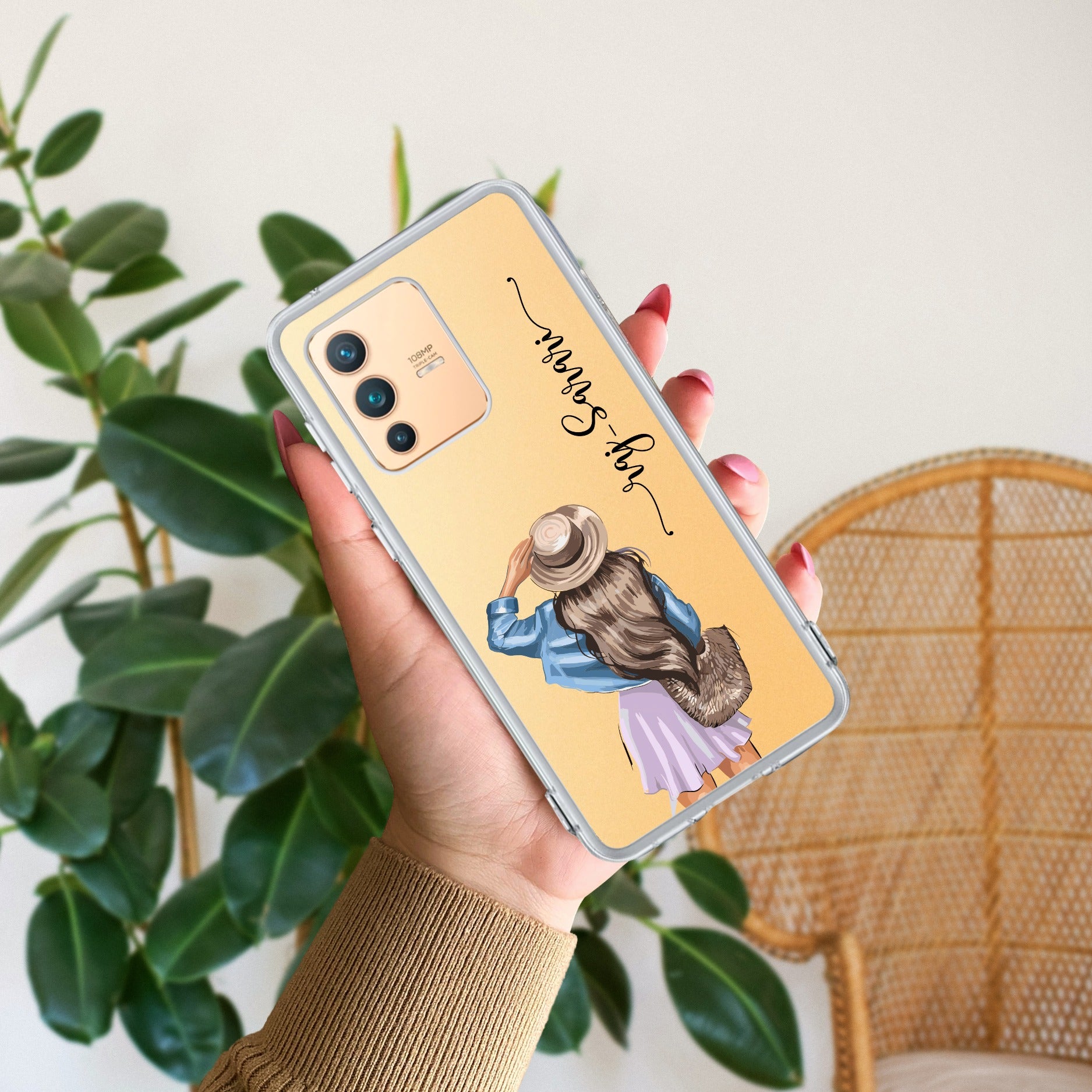 Girl With Hat Customize Anti Yellow Case For Vivo V23 Pro 5G