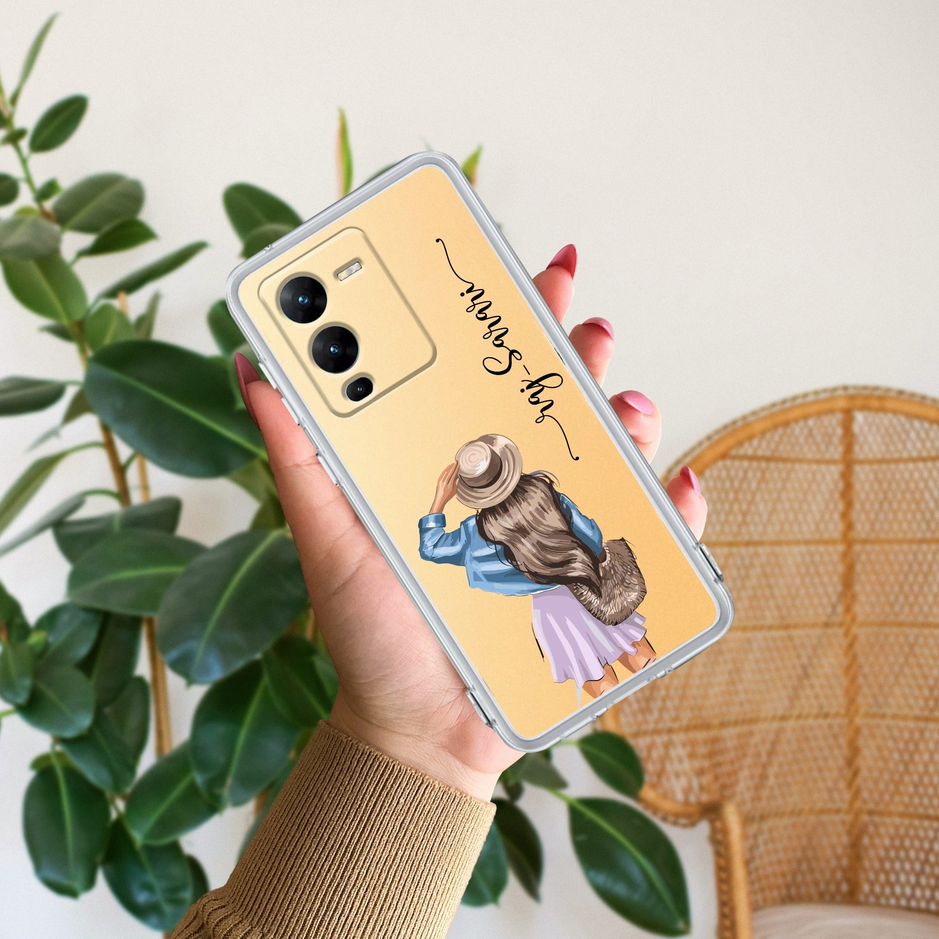 Girl With Hat Customize Anti Yellow Case For Vivo V25 Pro 5G