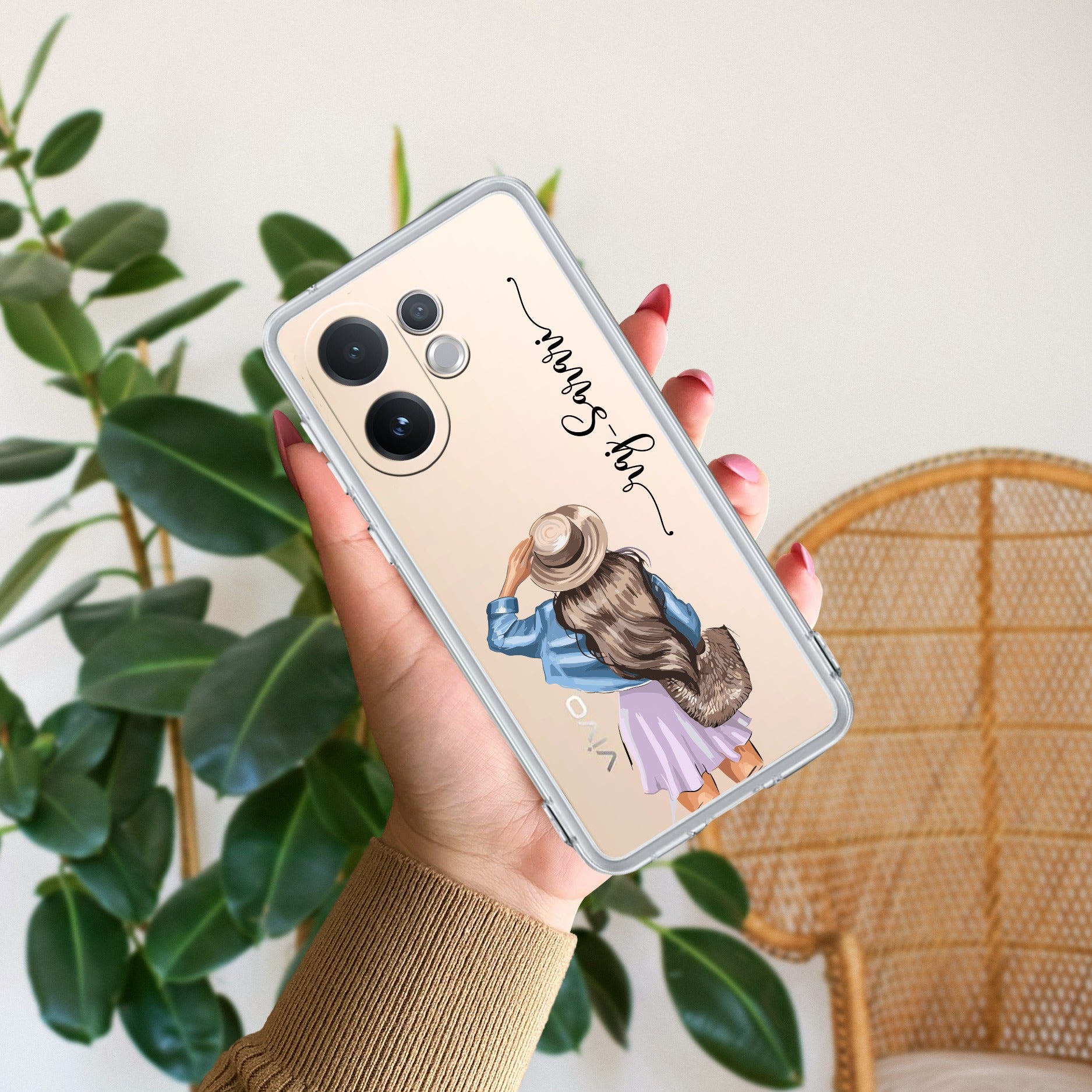 Girl With Hat Customize Anti Yellow Case For Vivo V60e 5G
