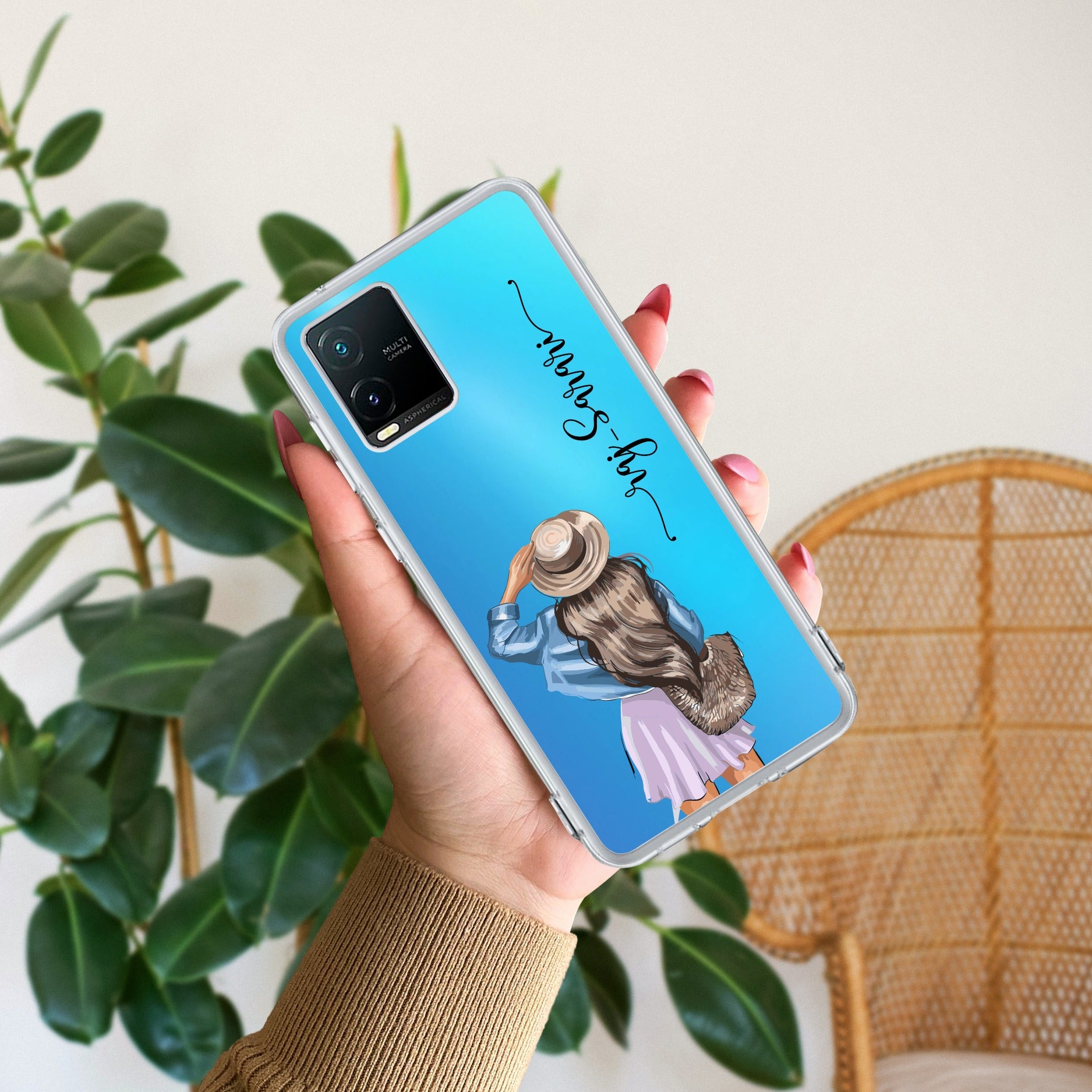 Girl With Hat Customize Anti Yellow Case For Vivo Y21 / Vivo Y21A / Vivo Y21E /Vivo Y21S/ Vivo Y21T