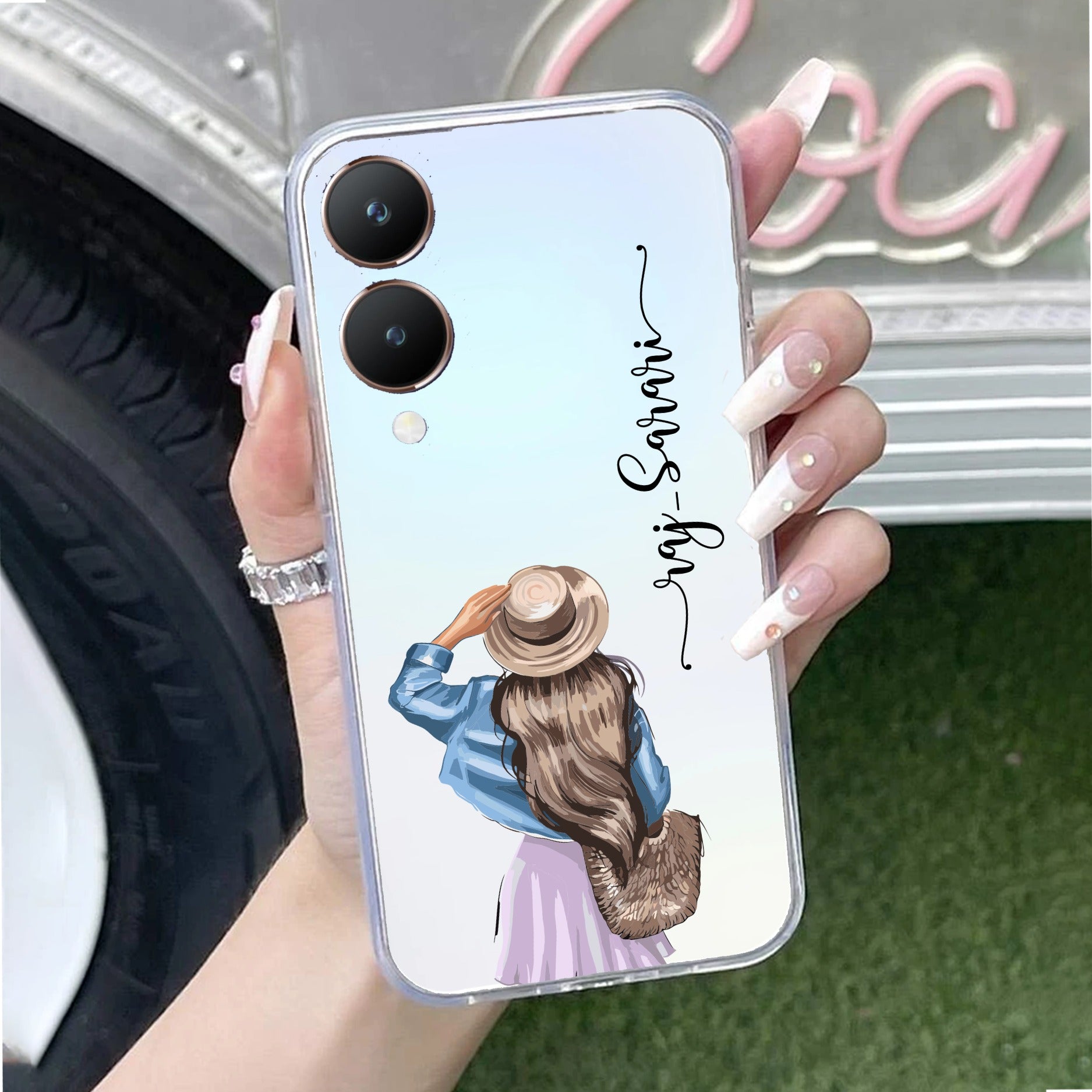 Girl With Hat Customize Anti Yellow Case For Vivo Y28 5G