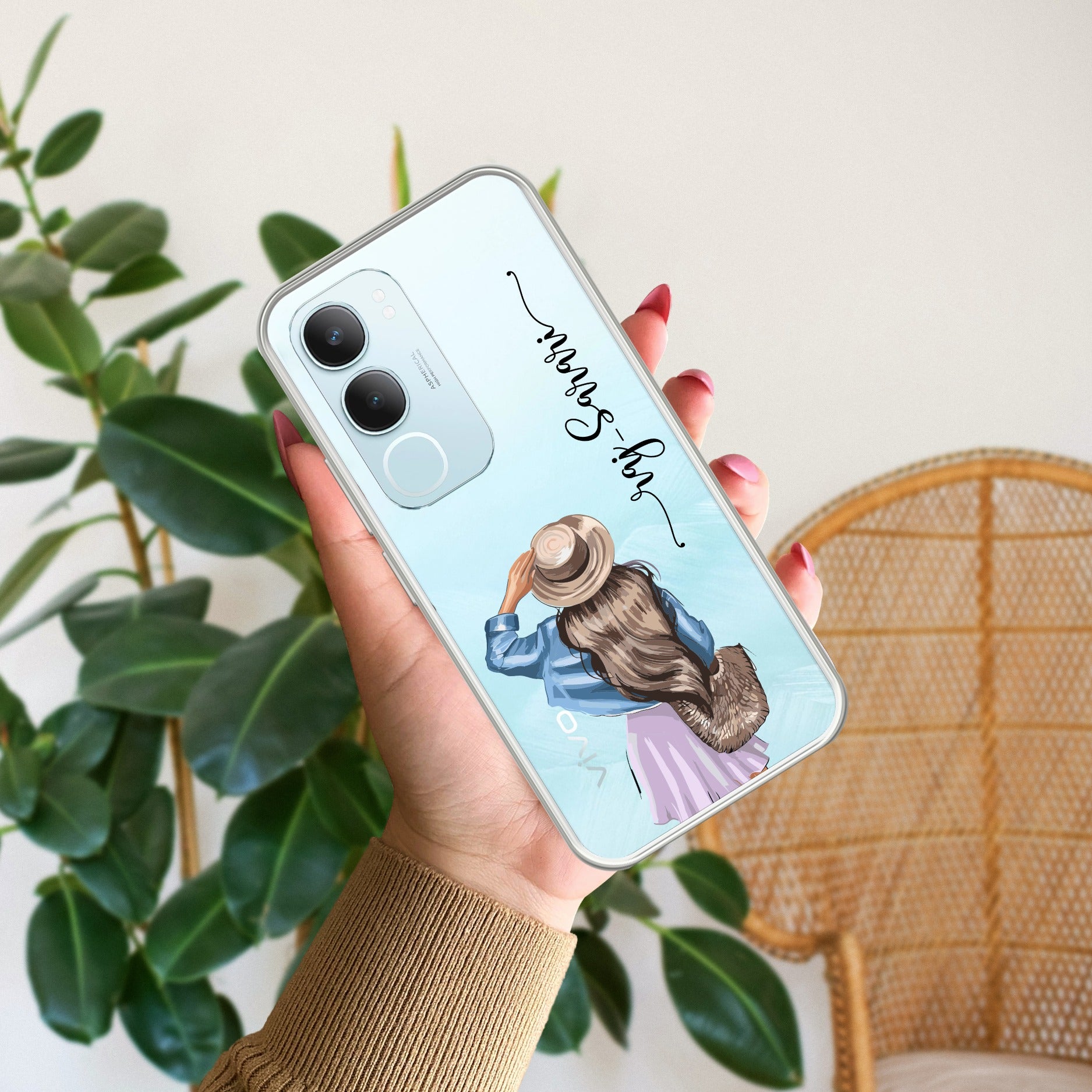 Girl With Hat Customize Transparent Silicon Case For Vivo Y29 5G