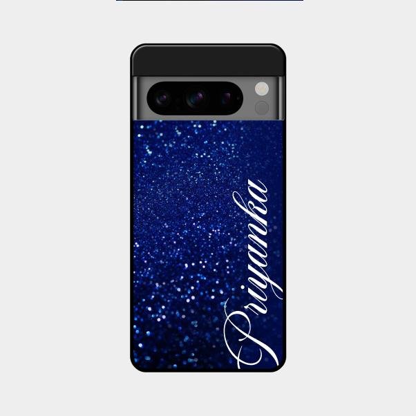 Glitter Customize Glass Case Cover Blue For Google Pixel 8 Pro 5G