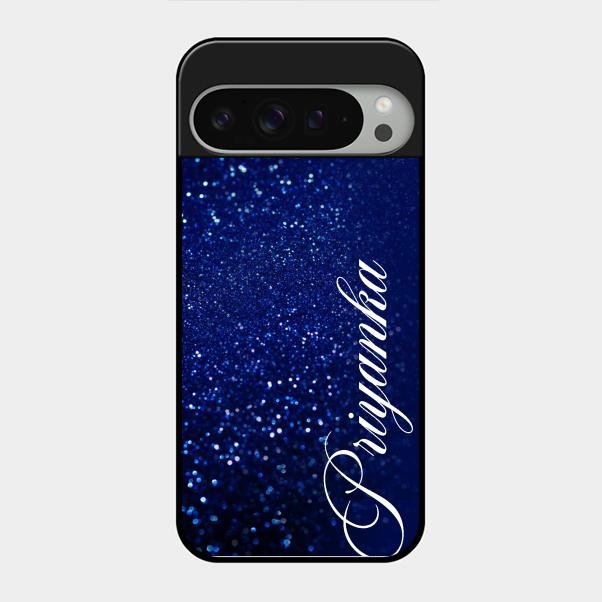 Glitter Customize Glass Case Cover Blue For Google Pixel 9 Pro Xl
