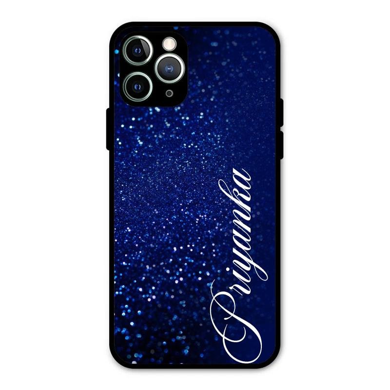 Glitter Customize Glass Case Cover Blue For iPhone 11 Pro Max