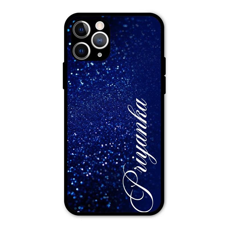Glitter Customize Glass Case Cover Blue For iPhone 11 Pro