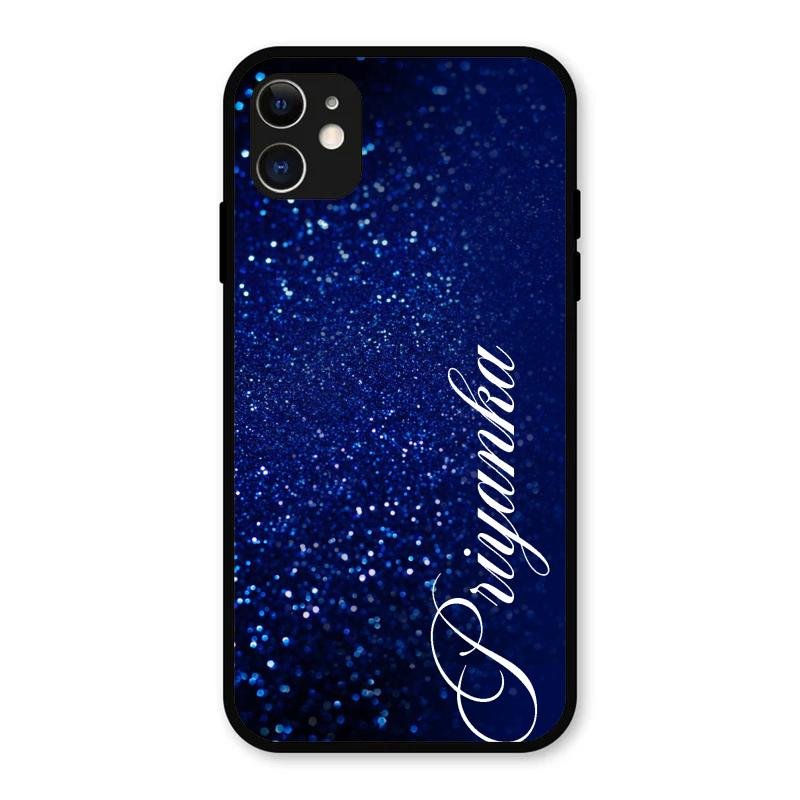 Glitter Customize Glass Case Cover Blue For iPhone 11