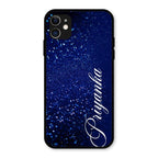Glitter Customize Glass Case Cover Blue For iPhone 11