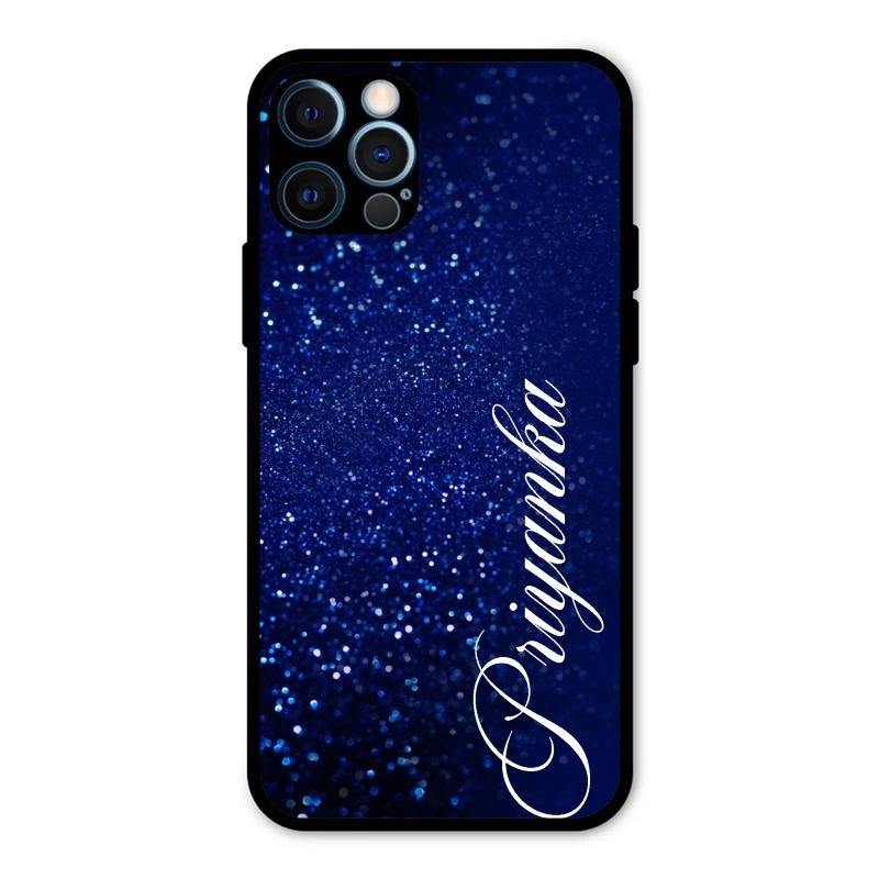 Glitter Customize Glass Case Cover Blue For iPhone 12 Pro Max