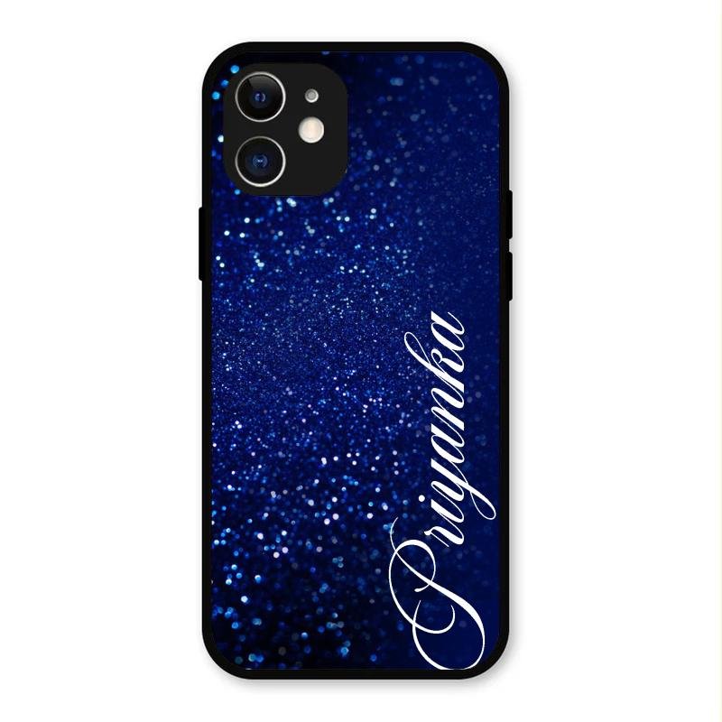 Glitter Customize Glass Case Cover Blue For iPhone 12