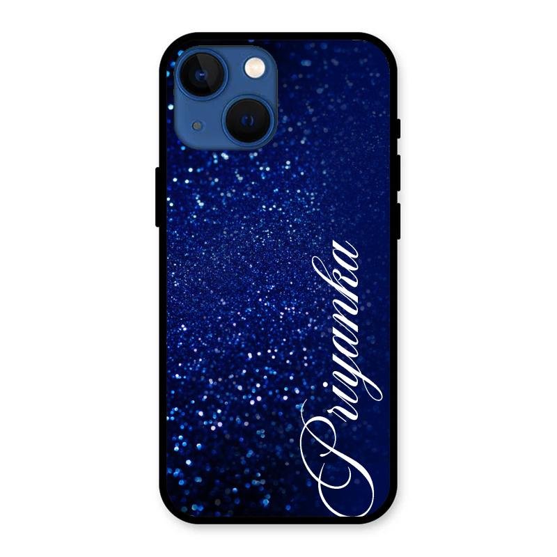 Glitter Customize Glass Case Cover Blue For iPhone 13 mini