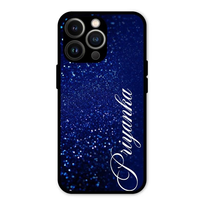 Glitter Customize Glass Case Cover Blue For iPhone 13 Pro