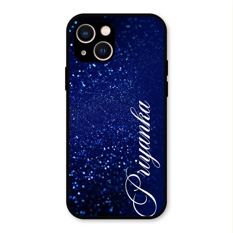 Glitter Customize Glass Case Cover Blue For iPhone 13