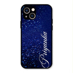 Glitter Customize Glass Case Cover Blue For iPhone 13