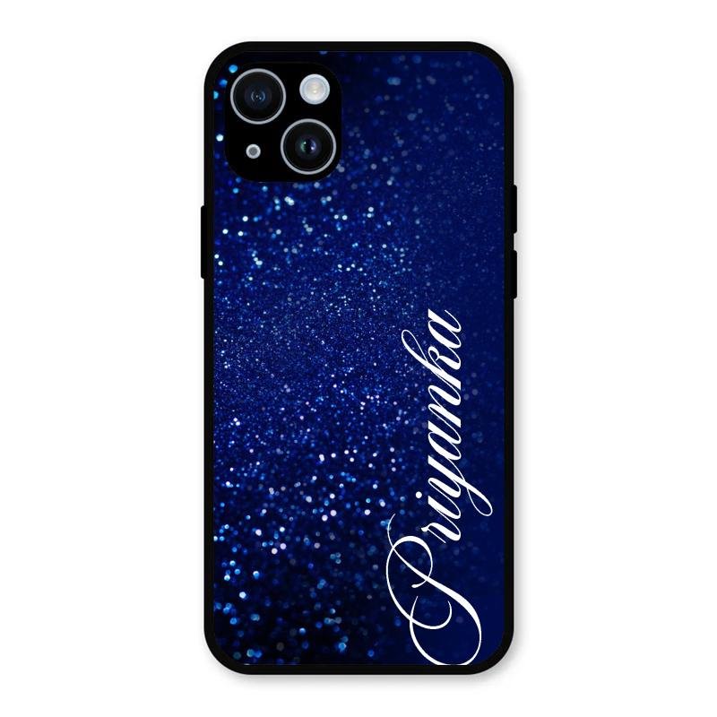 Glitter Customize Glass Case Cover Blue For iPhone 14 Plus