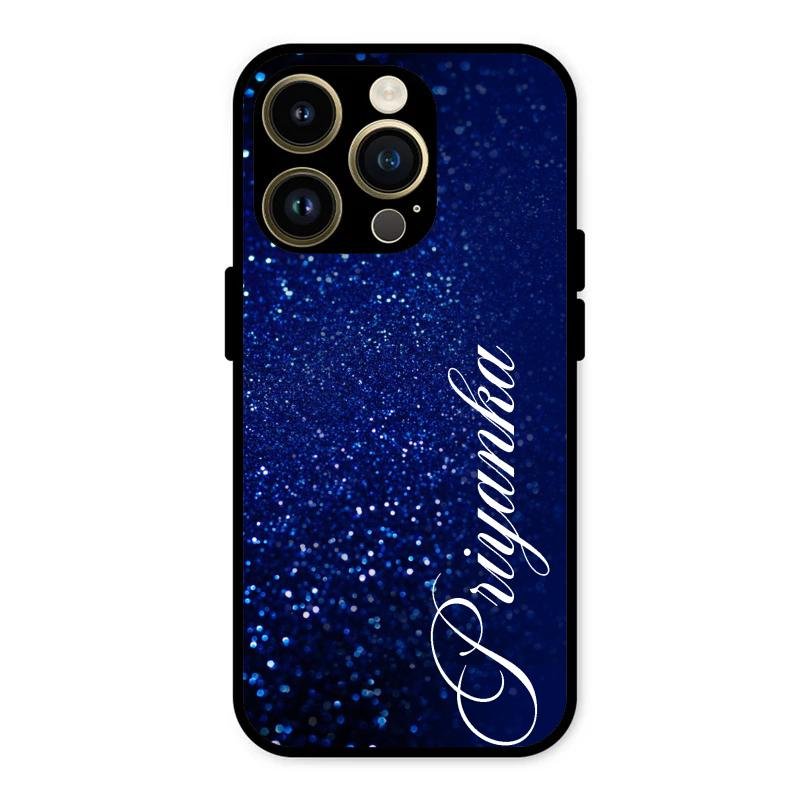 Glitter Customize Glass Case Cover Blue For iPhone 14 Pro Max