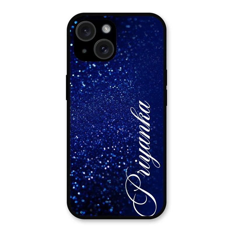 Glitter Customize Glass Case Cover Blue For iPhone 15 Plus