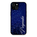 Glitter Customize Glass Case Cover Blue For iPhone 15 Plus
