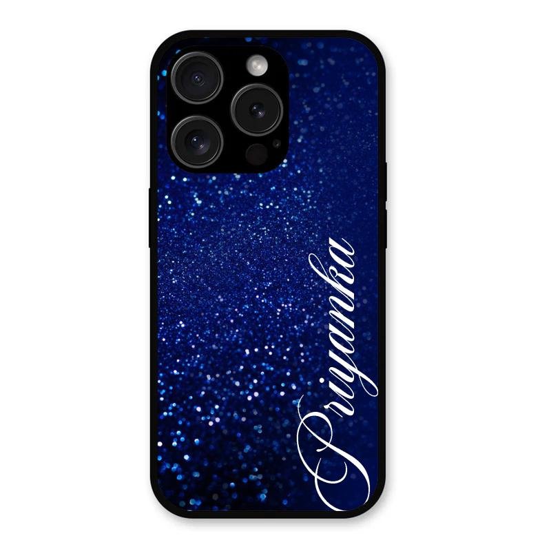 Glitter Customize Glass Case Cover Blue For iPhone 15 Pro
