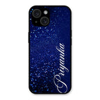 Glitter Customize Glass Case Cover Blue For iPhone 15