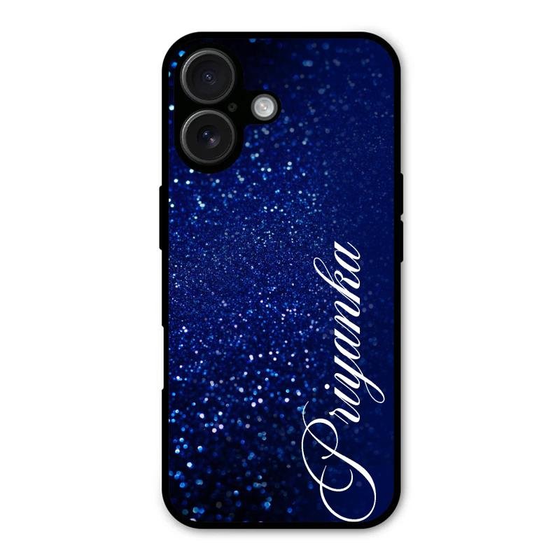 Glitter Customize Glass Case Cover Blue For iPhone 16 Plus