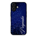 Glitter Customize Glass Case Cover Blue For iPhone 16 Plus