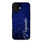 Glitter Customize Glass Case Cover Blue For iPhone 16 Plus