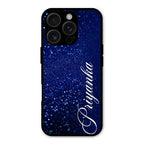 Glitter Customize Glass Case Cover Blue For iPhone 16 Pro Max