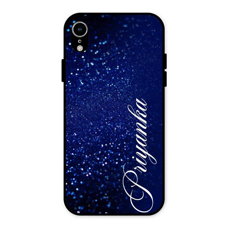 Glitter Customize Glass Case Cover Blue For iPhone XR