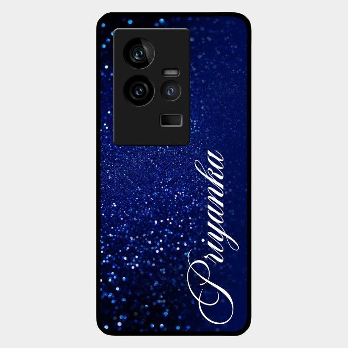 Glitter Customize Glass Case Cover Blue For Iqoo 11 5G