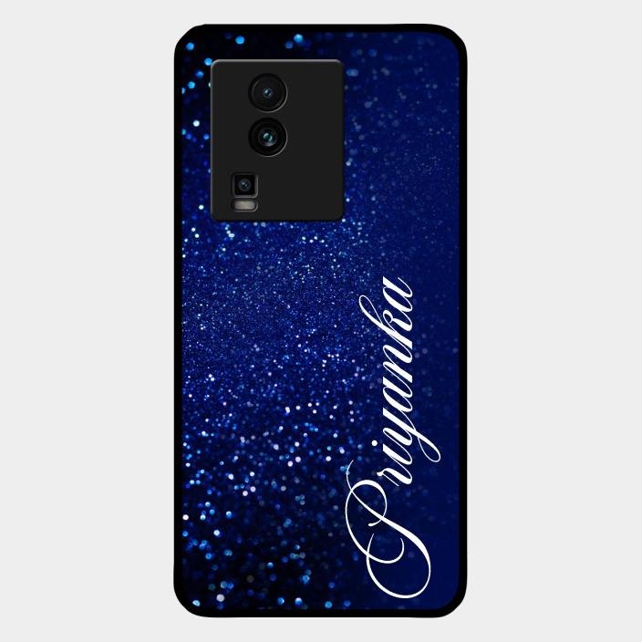 Glitter Customize Glass Case Cover Blue For Iqoo Neo 7 Pro 5G