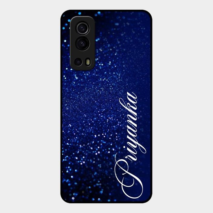 Glitter Customize Glass Case Cover Blue For Iqoo Z3 5G