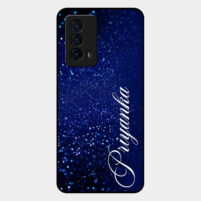 Glitter Customize Glass Case Cover Blue For Iqoo Z5 5G