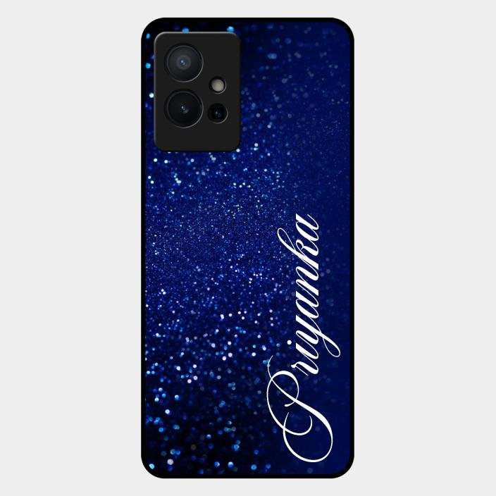 Glitter Customize Glass Case Cover Blue For Iqoo Z6 5G