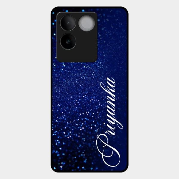Glitter Customize Glass Case Cover Blue For Iqoo Z7 Pro 5G