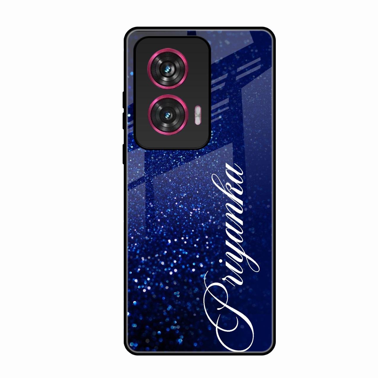 Glitter Customize Glass Case Cover Blue For Motorola Edge 50 Fusion 5G