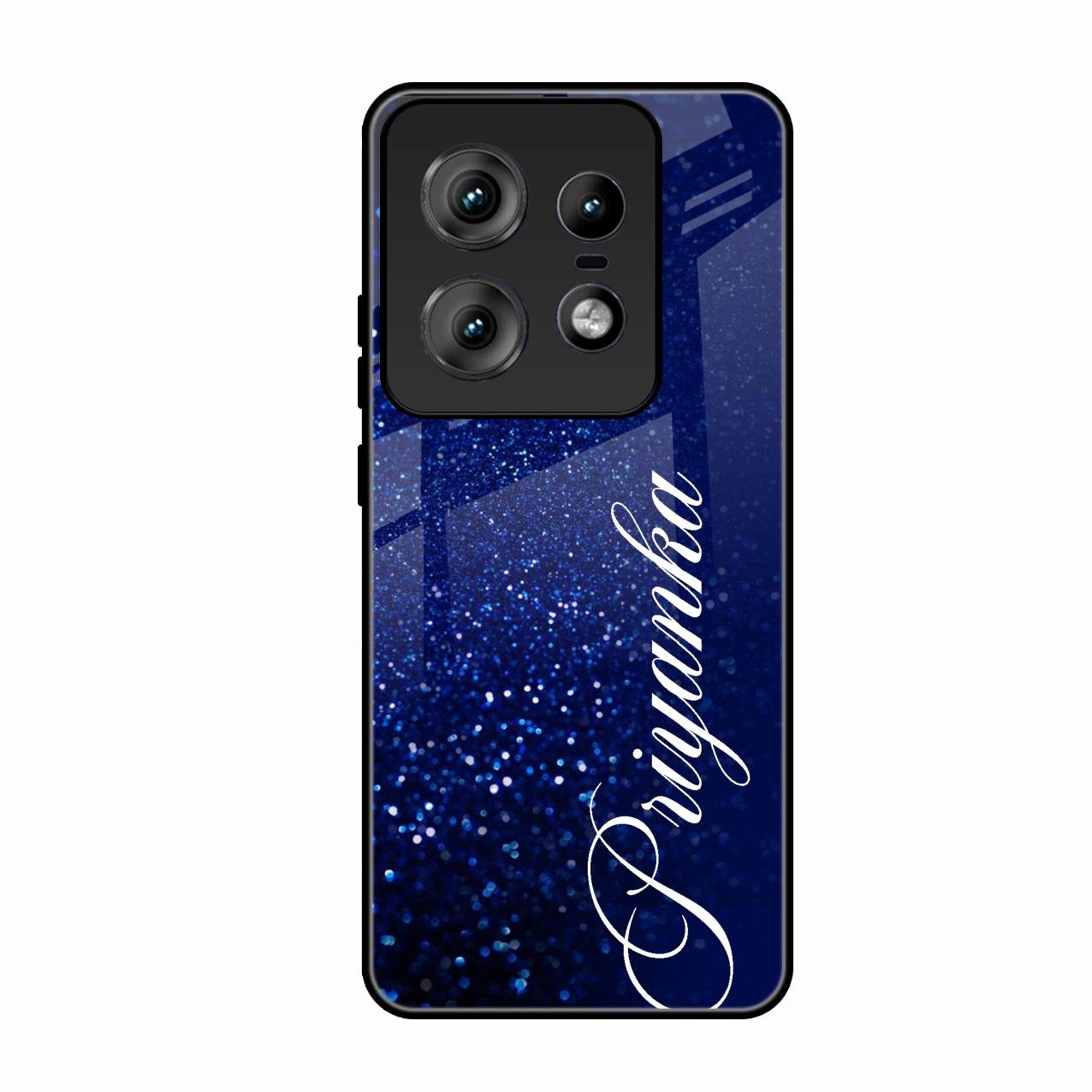 Glitter Customize Glass Case Cover Blue For Motorola Edge 50 Pro
