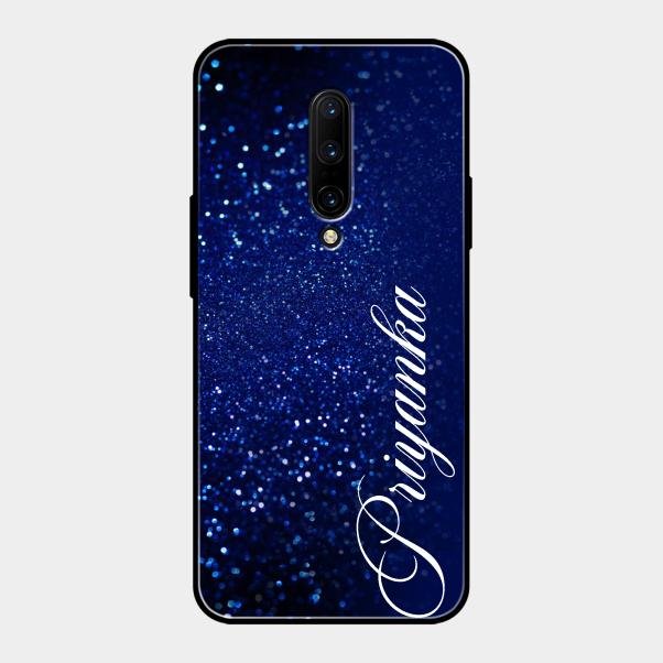 Glitter Customize Glass Case Cover Blue For Oneplus 7 Pro